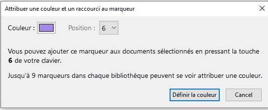 Boîte de dialogue pour attribuer une couleur à un marqueur
