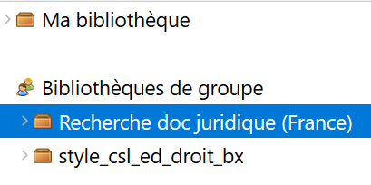 Affichage des bibliothèques de groupe dans le panneau de gauche de la fenêtre de Zotero