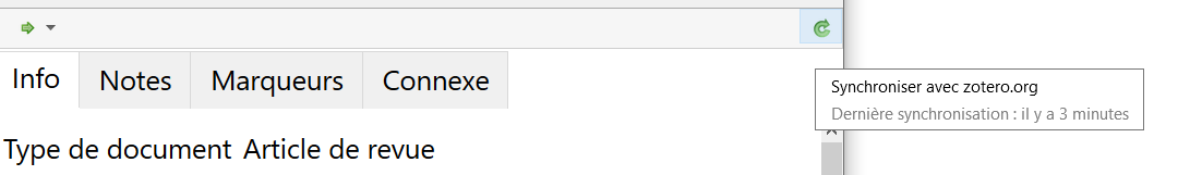 Gestion manuelle de la synchronisation avec le bouton "Synchroniser avec zotero.org