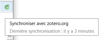 Icône d'état de la synchronisation dans le panneau de droite de la fenêtre de Zotero