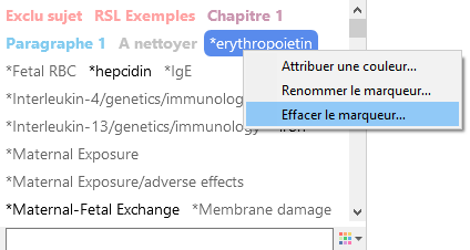 Menu contextuel (clic-droit) d'un marqueur dans le sélecteur de marqueurs